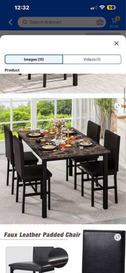 AWQM Modern 5-Piece Dining Table Set, Artificial Marble Dining Table With 4 Chairs in PU leather for Kitchen and Living room, Small Kitchen Table, Kit