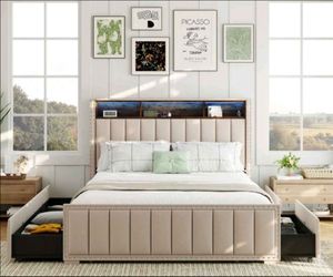 Brand New Upholstered Frame with LED Lights
