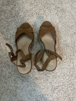 Kaari Blue Brown Suede Cross-Strap Heeled Sandals