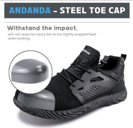 ANDANDA Steel Toe Shoes for Men Women, Anti Slip Safety Shoes Breathable Lightweight Puncture Proof Work Shoes, Steel Toe Sneakers for Industrial, Con