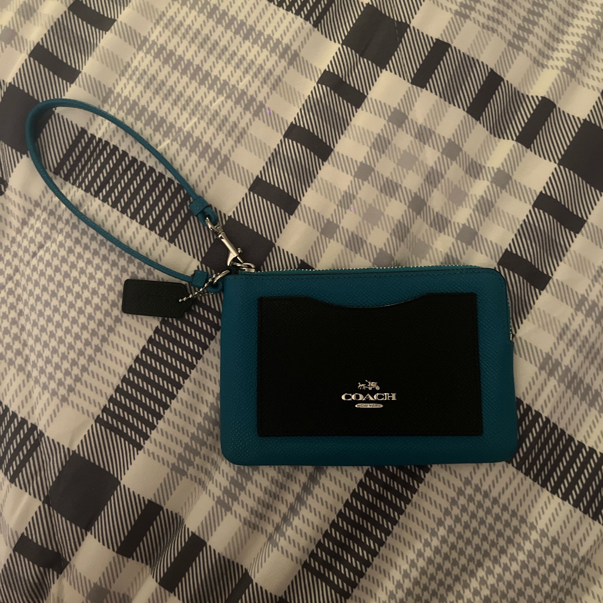Teal and Navy Coach Wristlet 