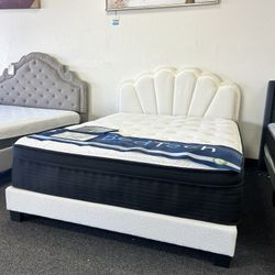 Queen White Bed Frame Platform 