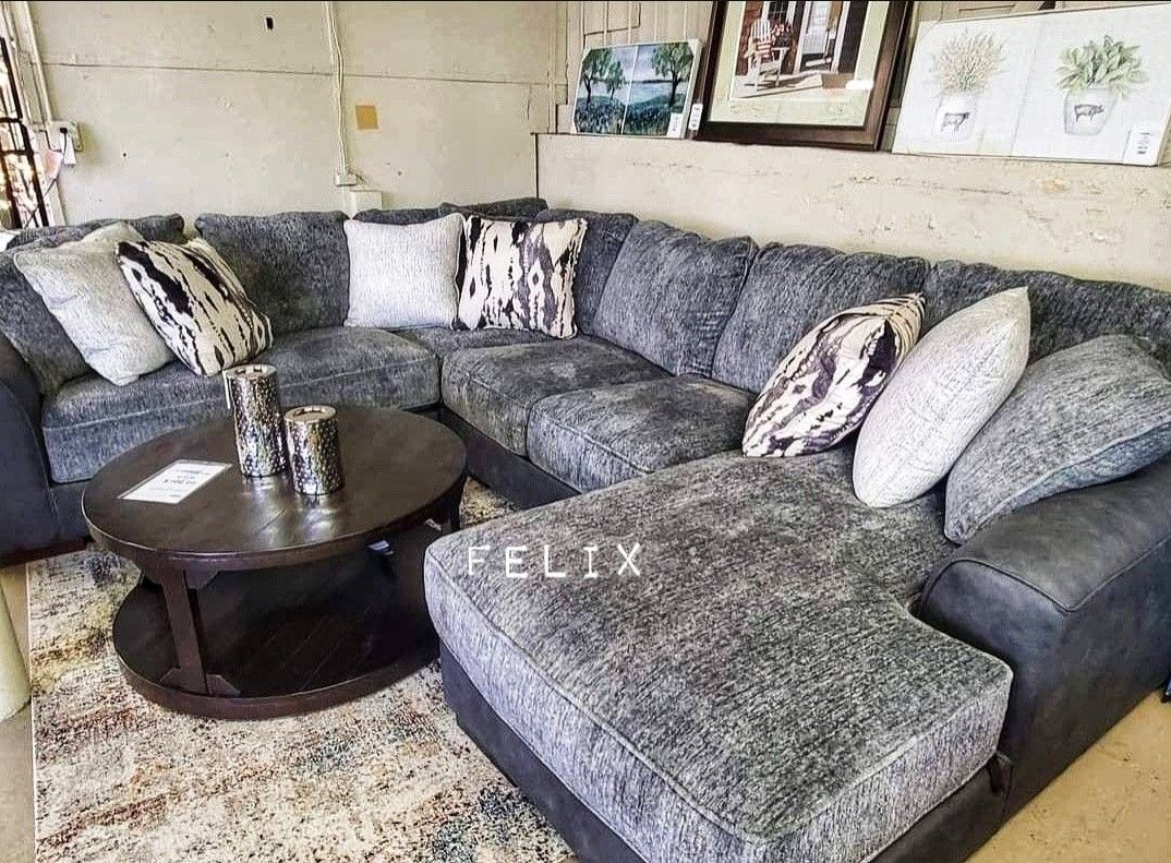 Larkstone Pewter Gray U Shape Large Comfort 4 Piece Sectional Sofa Couch With Chaise 🔥⭐🚀 Brand New | Living Room Set | By Ashley |