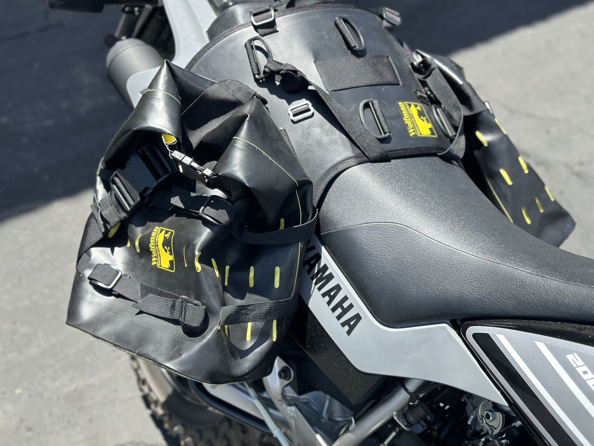 Wolfman Motorcycle Dry WP Rollie Bags with Wolfman B-Base Mounting Pad