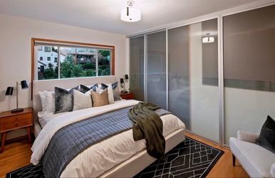 96 in. Tall Frosted Glass Sliding Closet Doors – 4 Panels, Aluminum Frame — $1,200 OBO