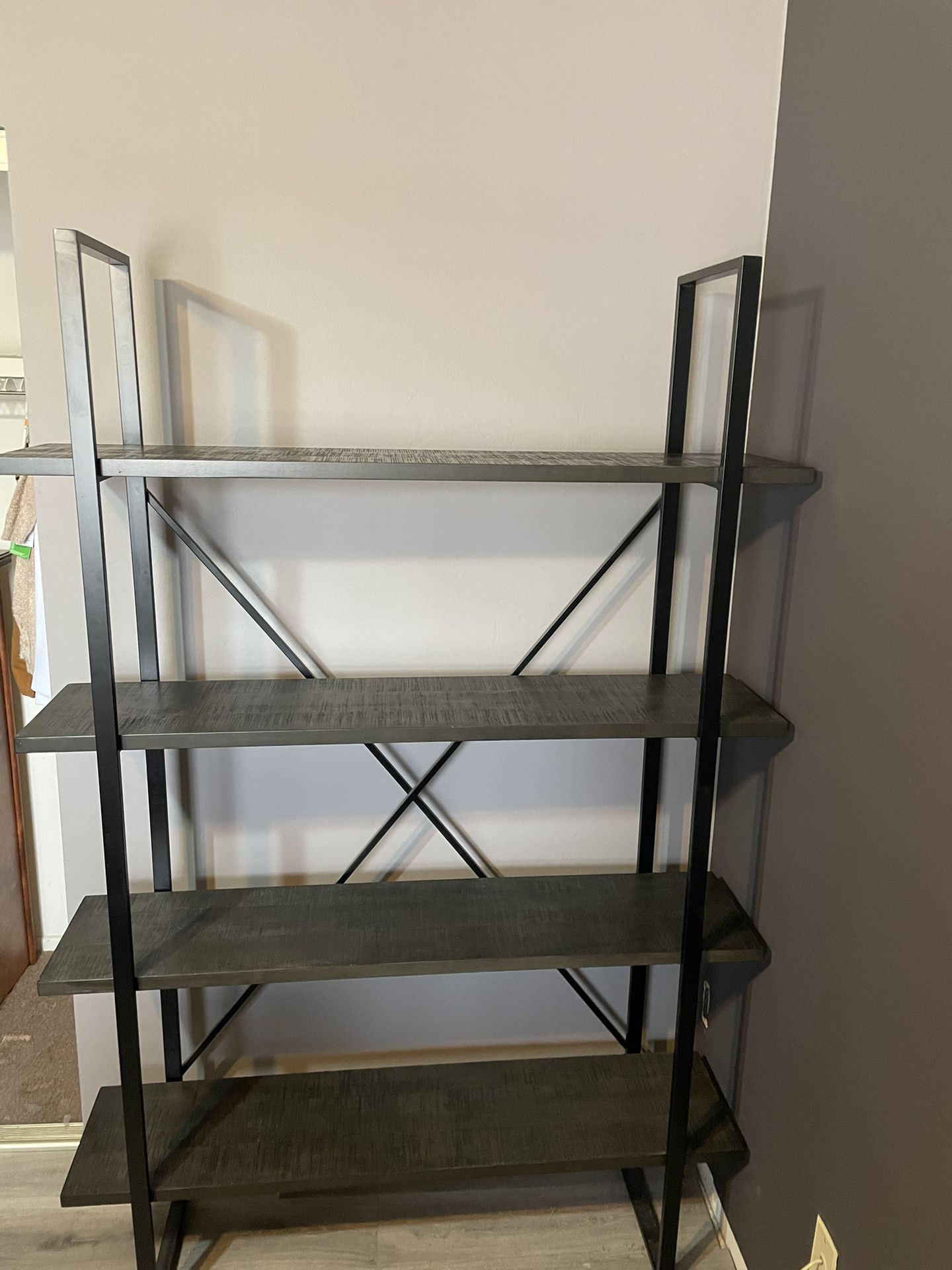 INDUSTRIAL METAL/WOOD BOOKCASE WITH 4 SHELVES