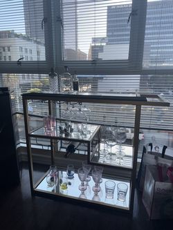 Gold Mirrored Bar with Wine & Stemware Storage
