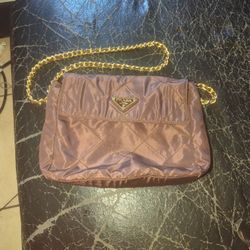 PRADA Quilted Chain Shoulder Bag Nylon Brown