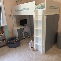 Child's Lofted Bed With Desk And Closet