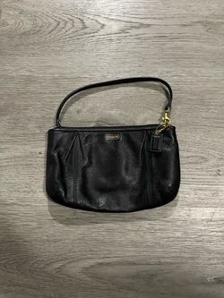 Vintage Coach Womens Black Leather Pleated Wristlet Pouch