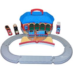 Thomas & Friends Take Along Roundhouse Playset With 4 Trains & 4 Train Cars