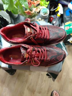 Size 8 Michael Kors Red Snake Embossed Sneakers