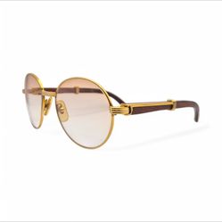 Authentic Cartier Bagatelle- 55-18 Vintage Gold Wood Sunglasses W/brown Lenses 