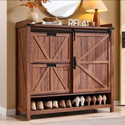 New Farmhouse Shoe Storage Cabinet with 2 Flip Drawers & Sliding Door