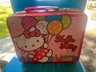 Hello Kitty Metal Tin Lunch Box w/Small Sandwich or Snack Container USED