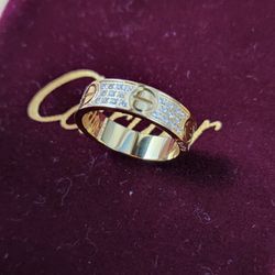 Gold Full Paved Love Ring Stainless Steel 