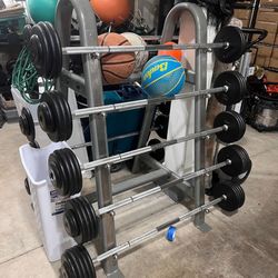 Troy Black Pro-Style Fixed Barbells with Storage Rack