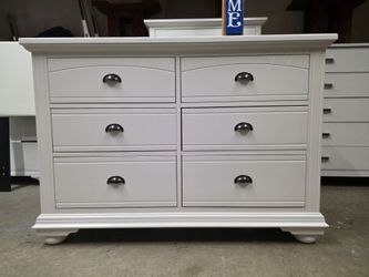 Modern White 6 Drawer Dresser with Black Handles