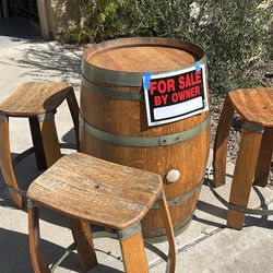 Wine Barrel and Stools