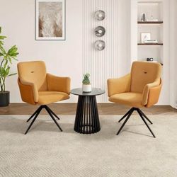 Set of 6 Mustard Yellow Swivel Dining Chairs