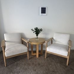 Magnolia Hearth & Hand Natural Wood Armchairs x2 with Side Table