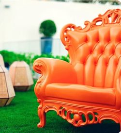 Orange Baroque Style Accent Chair