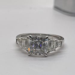 2 Carat Asscher Moissanite Diamond With Traps And Tapered Baguettes