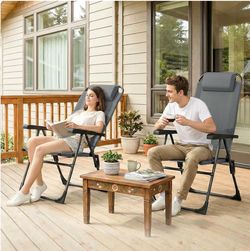 Set of 2 Gray Folding Outdoor Chairs