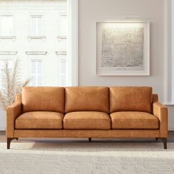 Poly & Bark Sorrento Sofa - Full Grain Genuine Italian Leather - Cognac Tan