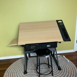 Constructed with MDF, Multi-Function, Drafting Drawing Table Tiltable Tabletop, Adjustable Height, Edge Stopper