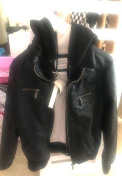 Leather Hooded boys Jacket size medium