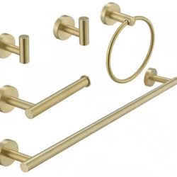 BWE 5-Piece Bath Hardware with Towel Bar Towel Hook Toilet Paper Holder and Towel Ring Set in Brushed Gold