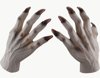 Halloween Monster Albino White Costume Latex Gloves With Long dark Nails New


These