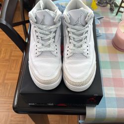 AIR JORDAN 3 RETRO 9.5 JORDANS WHITE, AUTHENTIC 