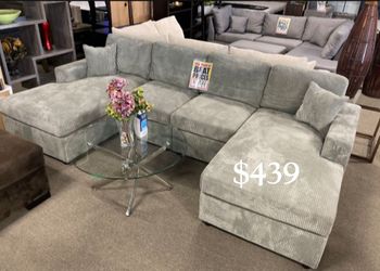 Gray Corduroy Sectional Sofa with Chaise