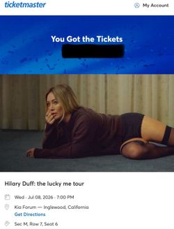 2 Tickets Hilary Duff: (SEC M) The Lucky Me Tour