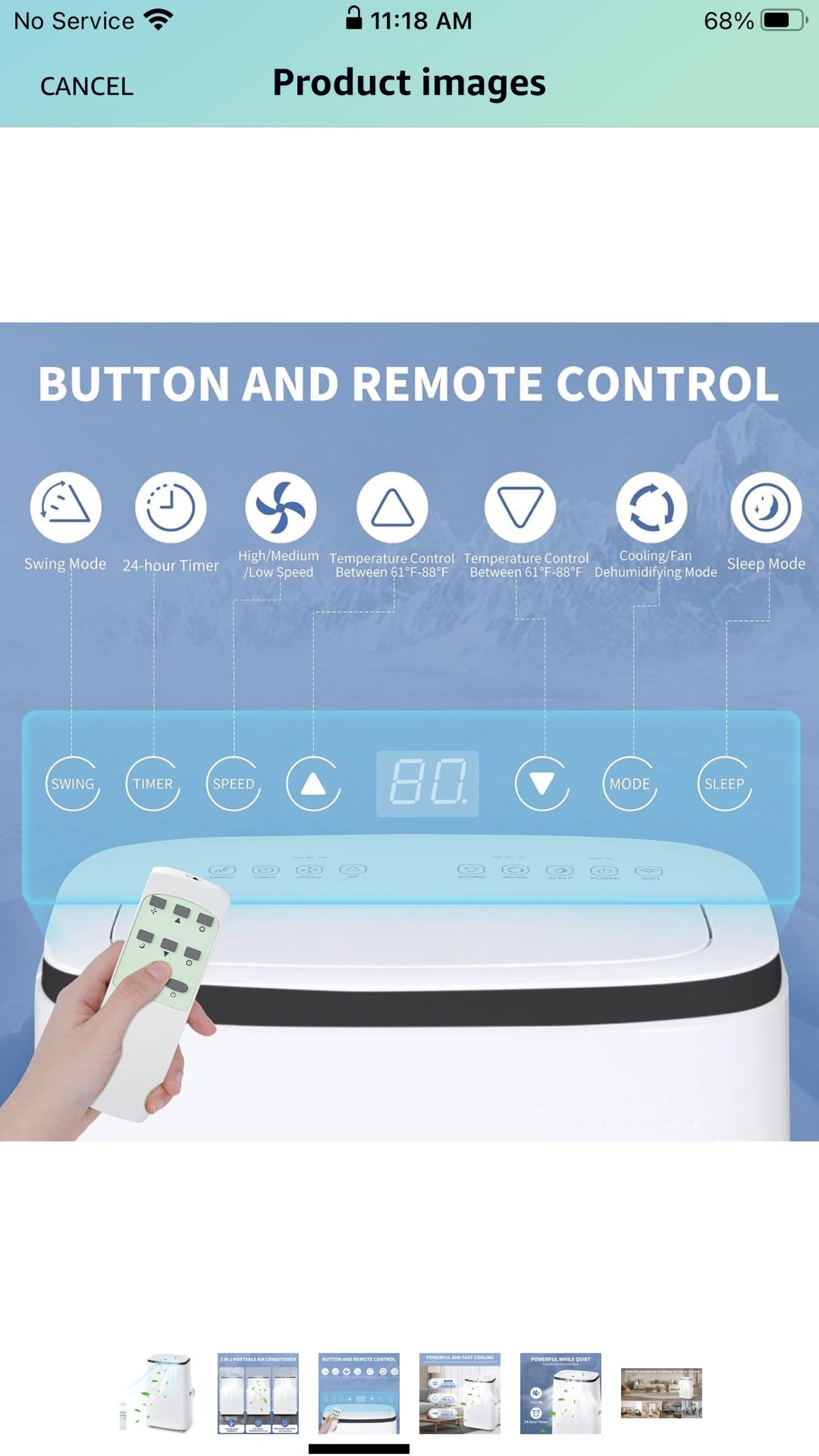 DENBIG Portable Air Conditioner 15,000 BTU Cooling Fan with 3 Fan Speeds, Digital Display & Remote Control, and