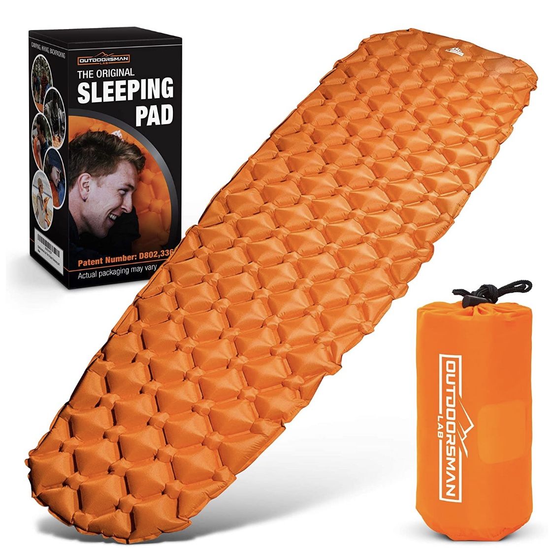 Outdoorsman Lab Sleeping Pad for Camping - Patented Camp Mat, Ultralight - Best Compact Inflatable Air Mattress for Adults & Kids - Lightweight Hikin