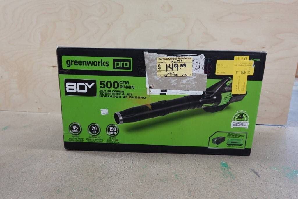 Greenworks Pro 80V Cordless Axial Leaf Blower with Battery and Charger