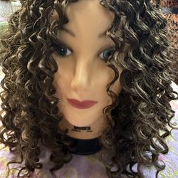 Medium Brown Curly Synthetic Wig 16in Classic Cap Natural Style for Women