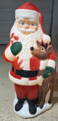 Vintage Santa Claus with Reindeer & Candy Cane Lighted Christmas Blow Mold 40"