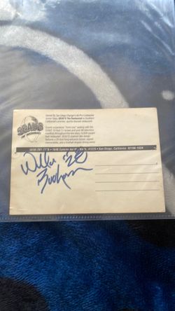 Willie Buchanan autograph on Jr Seau’s restaurant postcard