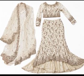 Ivory Embroidered Bridal Lehenga 3-Piece Set