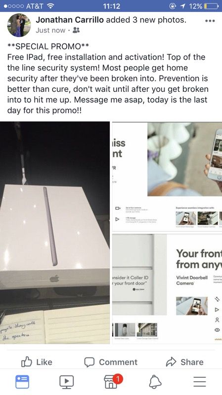 Vivint Home Security!! Free IPAD promo!! Today only!!