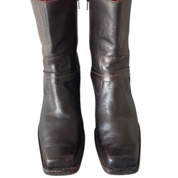 FRYE square toe chunky heel black western style boots Size:10B