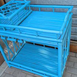 Bamboo Bar Table Cart Set Teal Turquoise Wine Drink Service Rack 