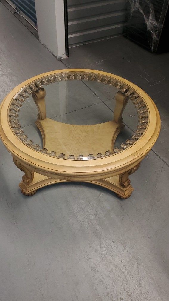 Kimberly Antique White Glass Top Coffee Table 40" - Can Deliver