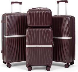 Luggage 4 Piece Set Suitcase with TSA, Airline-Approved Hard Shell Expandable Double Spinner Rolling Wheels Suitcases for Lightweight Travel (Dark Pur