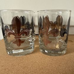 Mignon Faget  Fleur De Lis Doble Old Fashion Glasess