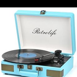 Record Player 3 Speed Bluetooth Portable Suitcase Vinyl Player with Built-in Speakers Turntable Enhanced Audio Sound PU Leather Vintage